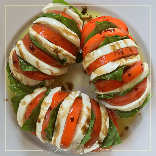 Hasselback Tomato Caprese Recipe with Ancient Olive Trees Balsamic Vinegar & Olive Oil | James Anthony Collection